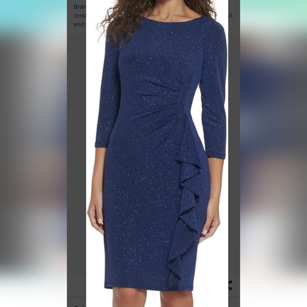 Jessica Howard Dark Navy Sparkling Cocktail Dress Size 6